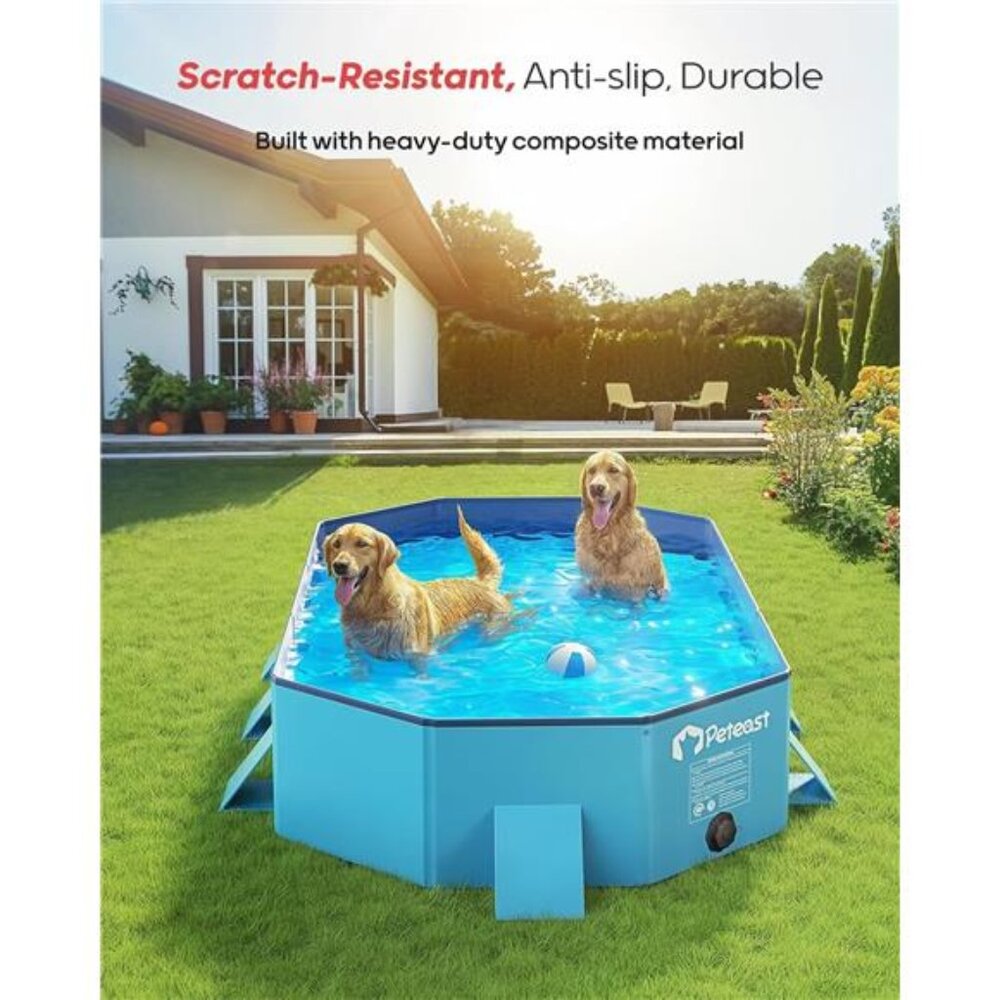 Foldable Dog Pool with Sturdy Square Design Durable, Blue,  71" Lx39 Wx12 - Picture 3 of 8